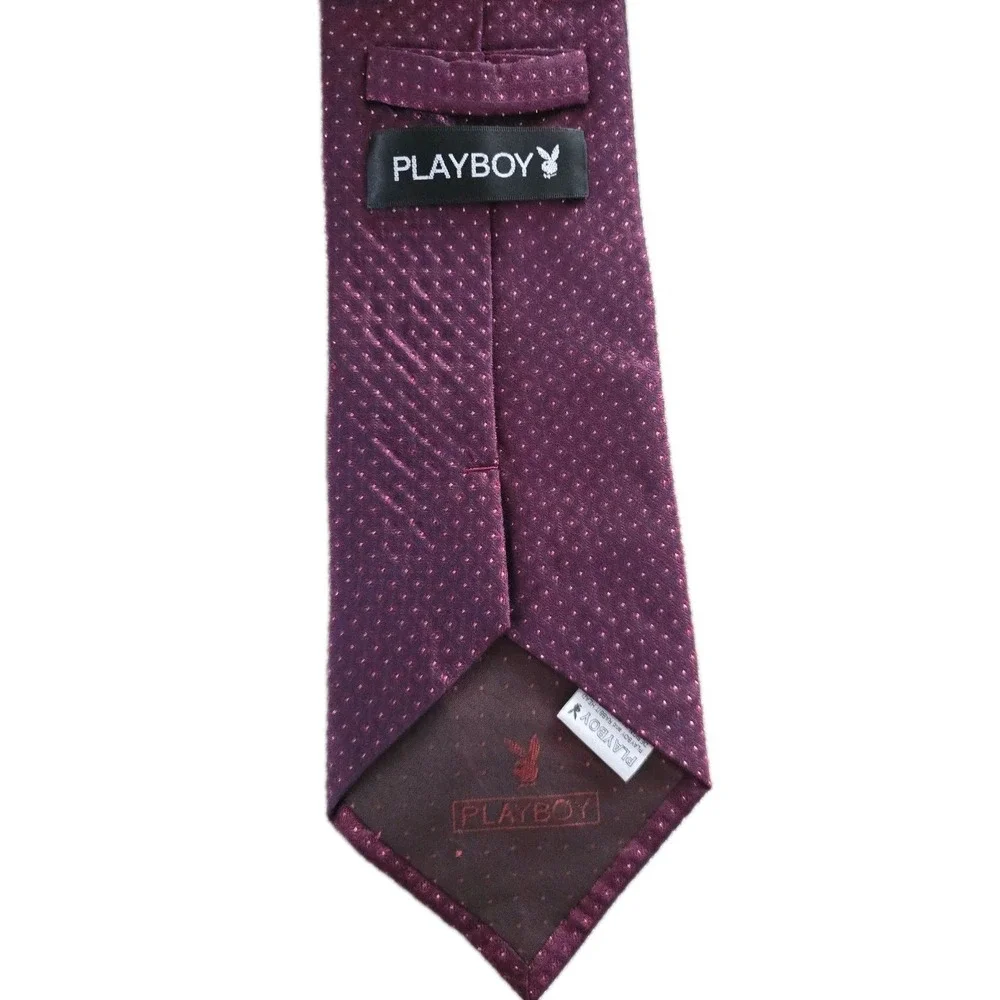 VTG Playboy Men's Tie Purple Pink Polka Dot Bunny Ears Logo Retro Silk Accessory